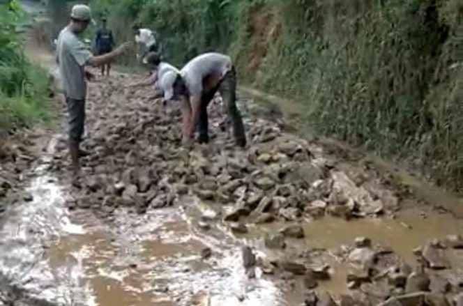 
 Kurang Perhatian Dari Pemerintah, Warga Adakan Iuran Perbaiki Jalan Rusak Parah di Ngrayun Ponorogo